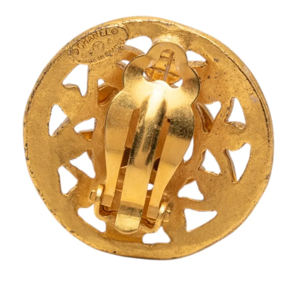 Chanel CC Gold Plated Arabesque Round Clip On Earrings Gold Metal Very good - Inside View