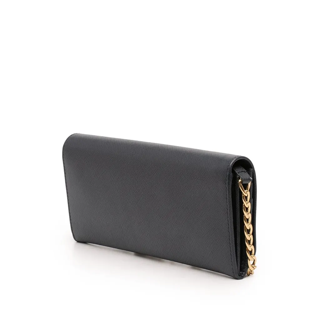 Prada Saffiano Lux Wallet On Chain Blue Leather Very good - Back View