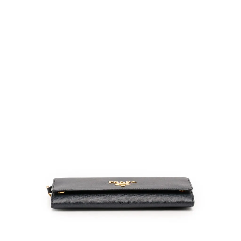 Prada Saffiano Lux Wallet On Chain Blue Leather Very good - Inside View