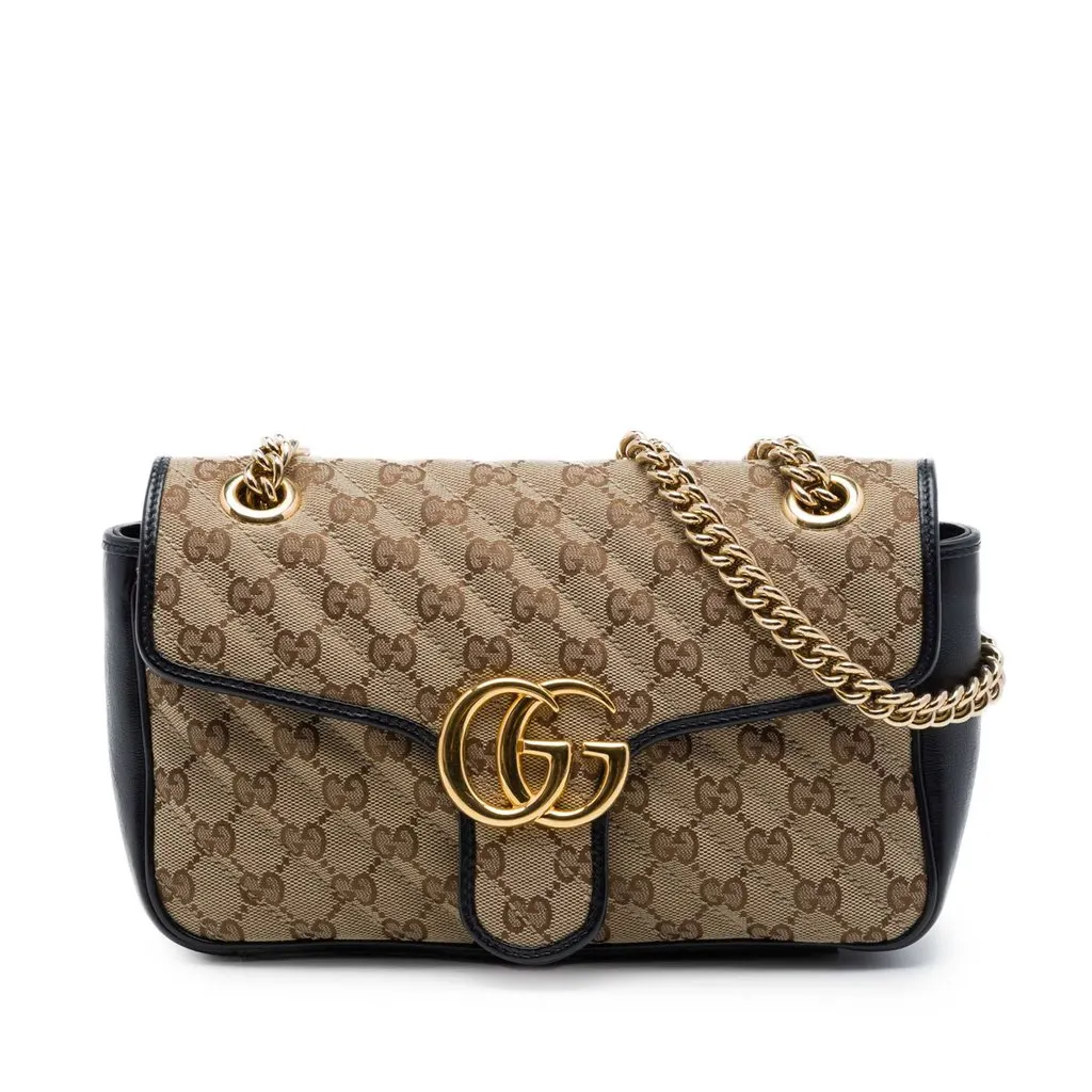 Gucci Medium GG Marmont Matelasse Diagonal GG Canvas Shoulder Bag Beige Canvas Good - Front View