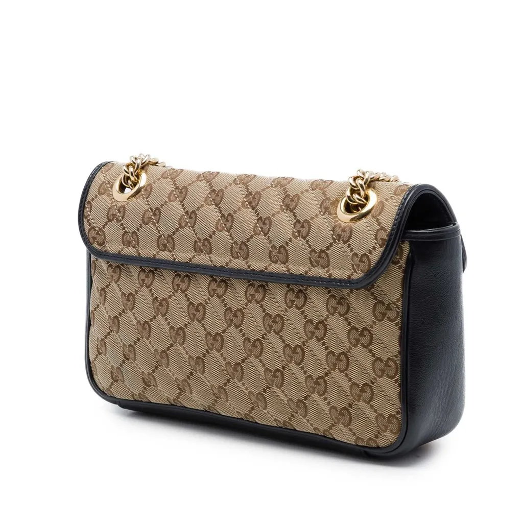 Gucci Medium GG Marmont Matelasse Diagonal GG Canvas Shoulder Bag Beige Canvas Good - Back View