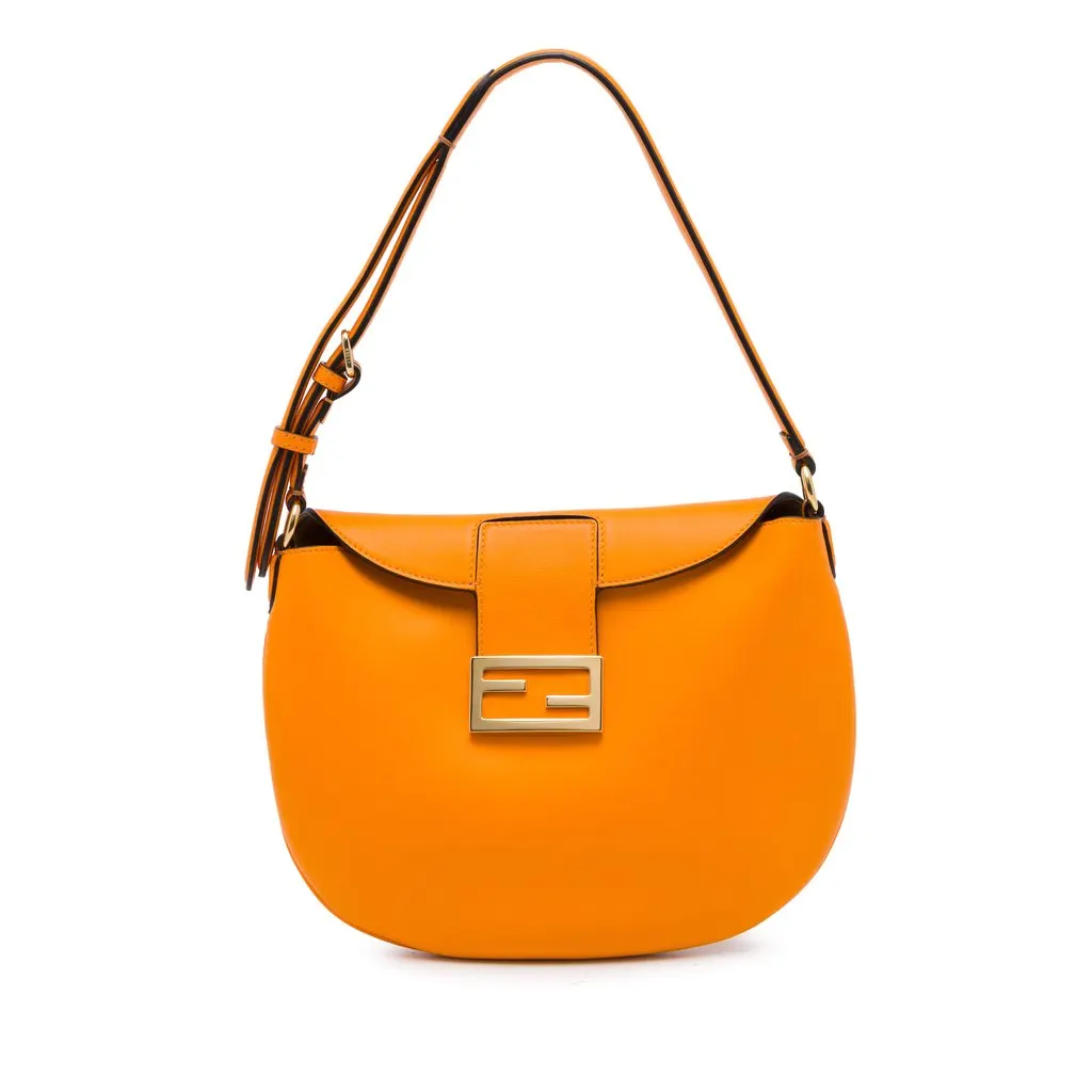 Fendi Small Leather Croissant Hobo Bag Orange Leather Very good - Front View