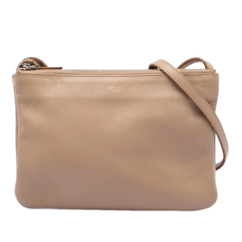 Celine Small Lambskin Trio Crossbody Beige Leather Very good - Front View