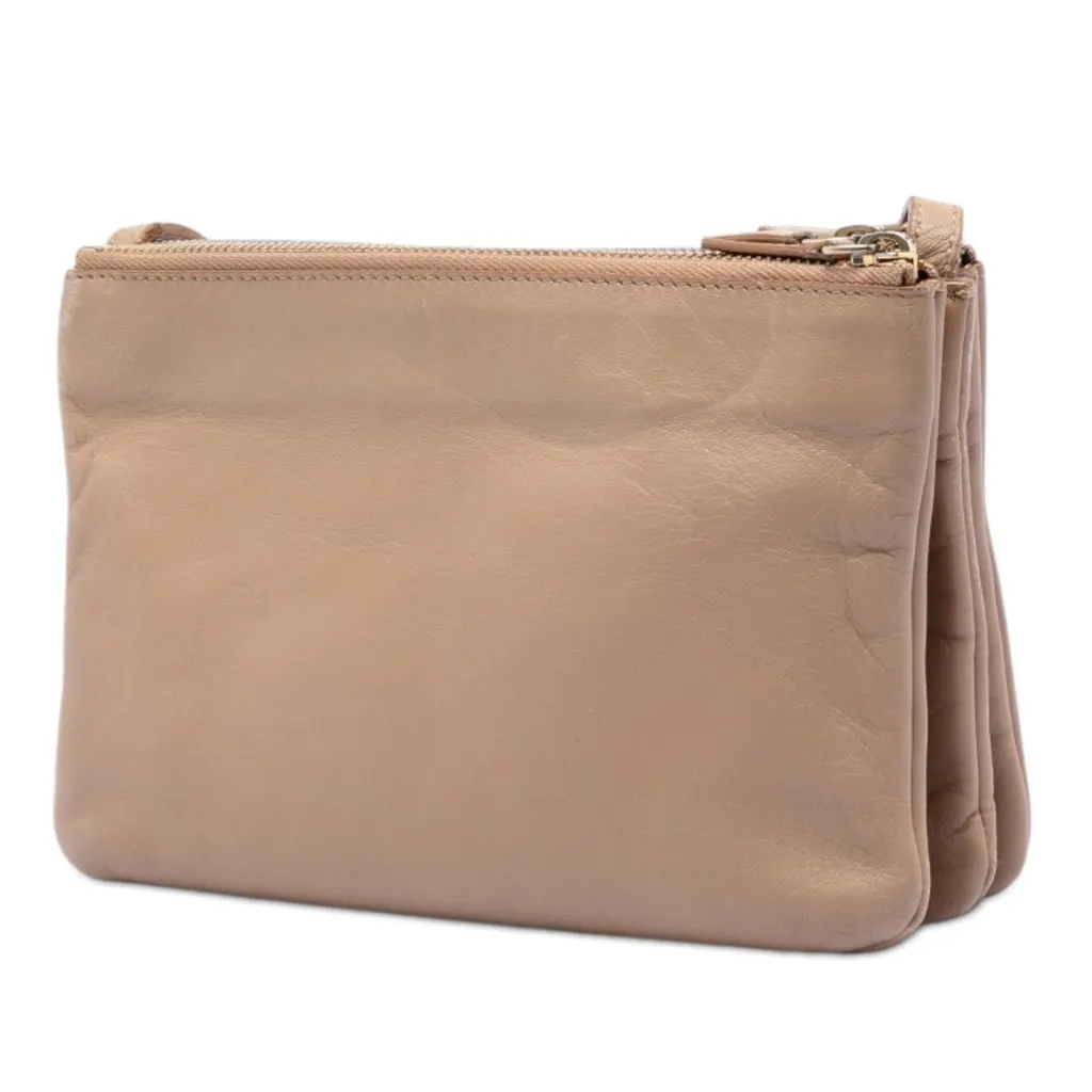 Celine Small Lambskin Trio Crossbody Beige Leather Very good - Back View