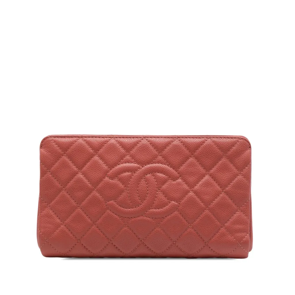 Chanel CC Quilted Caviar Frame Clutch Pink Leather Very good - Front View