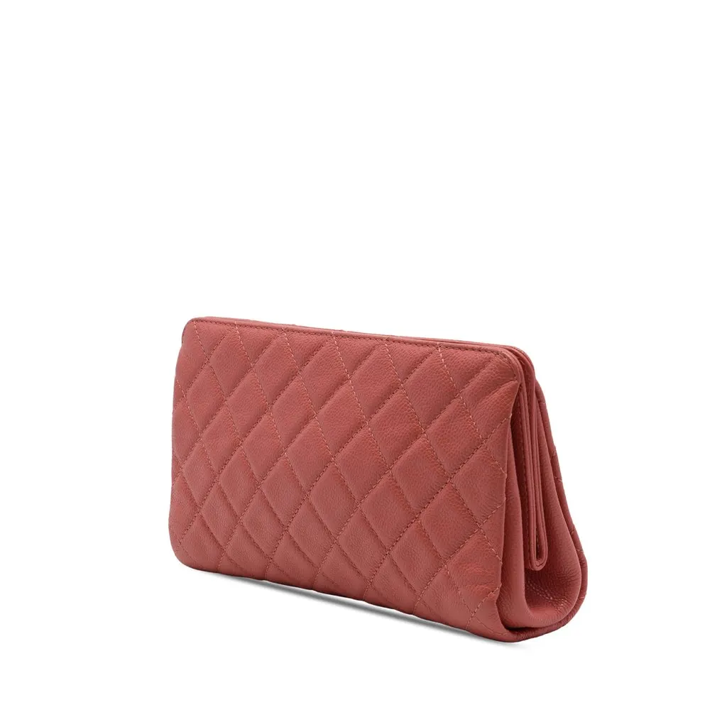 Chanel CC Quilted Caviar Frame Clutch Pink Leather Very good - Back View