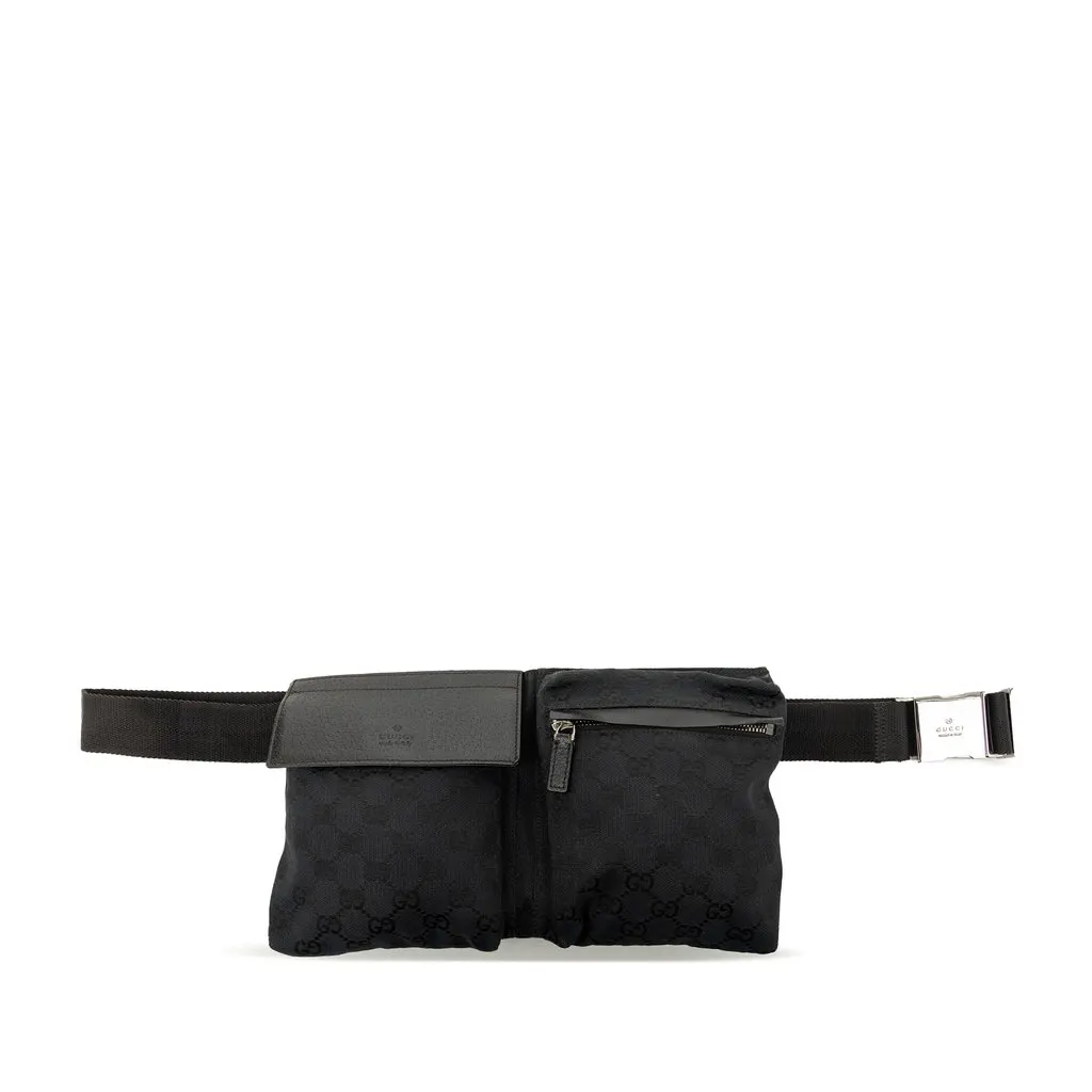 Gucci GG Canvas Double Pocket Belt Bag Black Very good - Front View