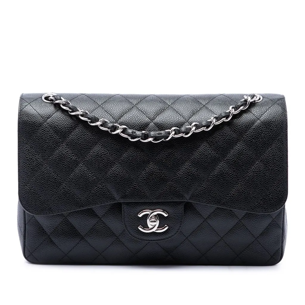 Chanel Jumbo Classic Caviar Double Flap Black Leather Very good - Front View