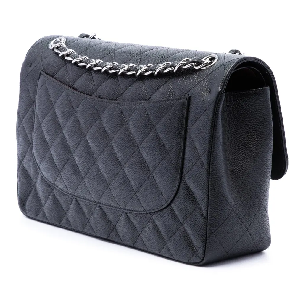 Chanel Jumbo Classic Caviar Double Flap Black Leather Very good - Back View