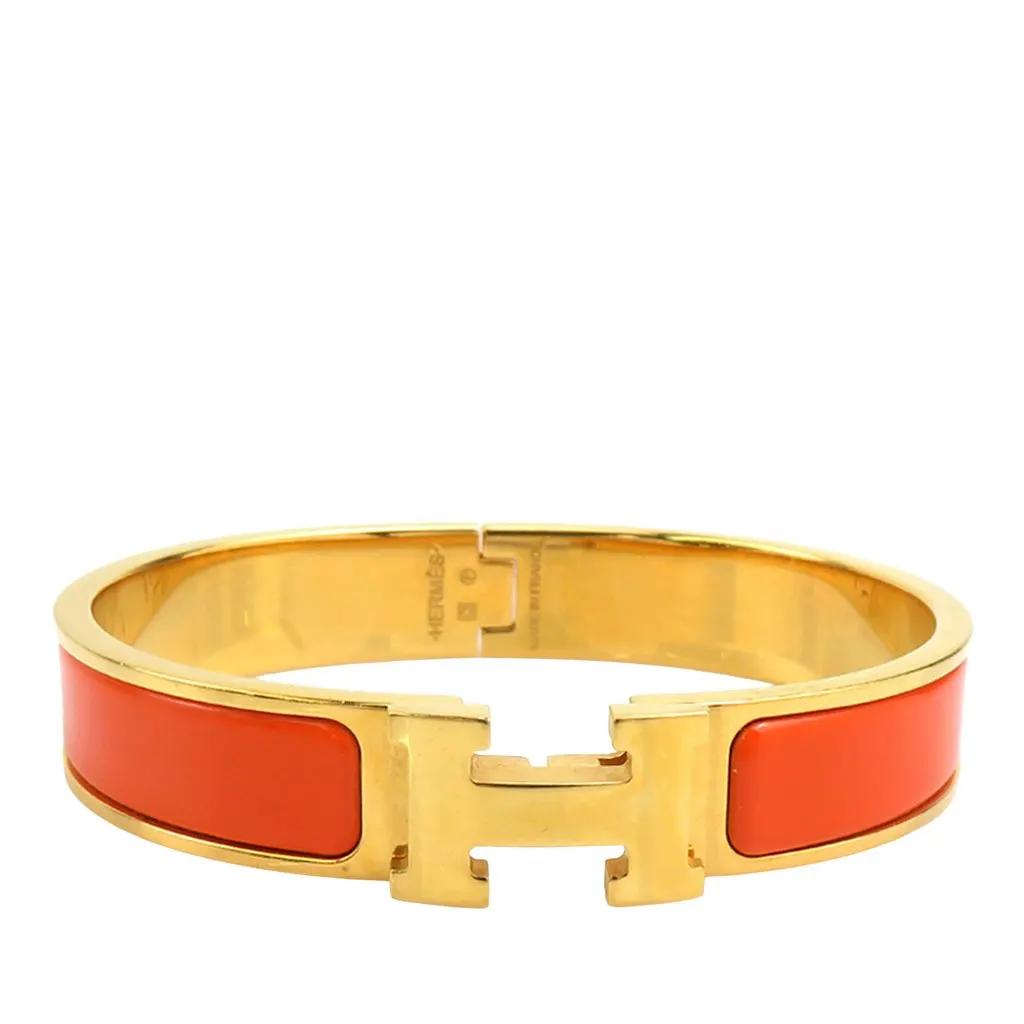 Hermès Narrow Enamel Clic H Bracelet PM Orange Enamel Very good - Front View