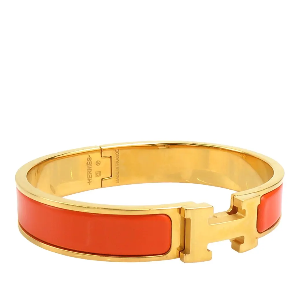 Hermès Narrow Enamel Clic H Bracelet PM Orange Enamel Very good - Back View