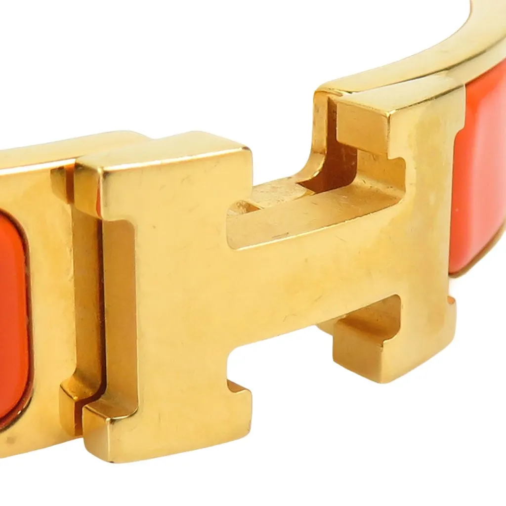 Hermès Narrow Enamel Clic H Bracelet PM Orange Enamel Very good - Model View