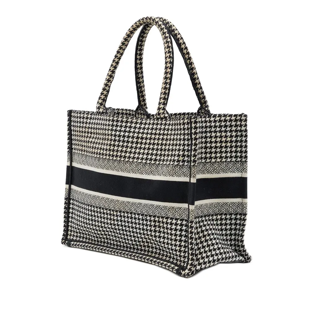 Dior Medium Embroidered Canvas Houndstooth Book Tote Black Canvas Very good - Back View