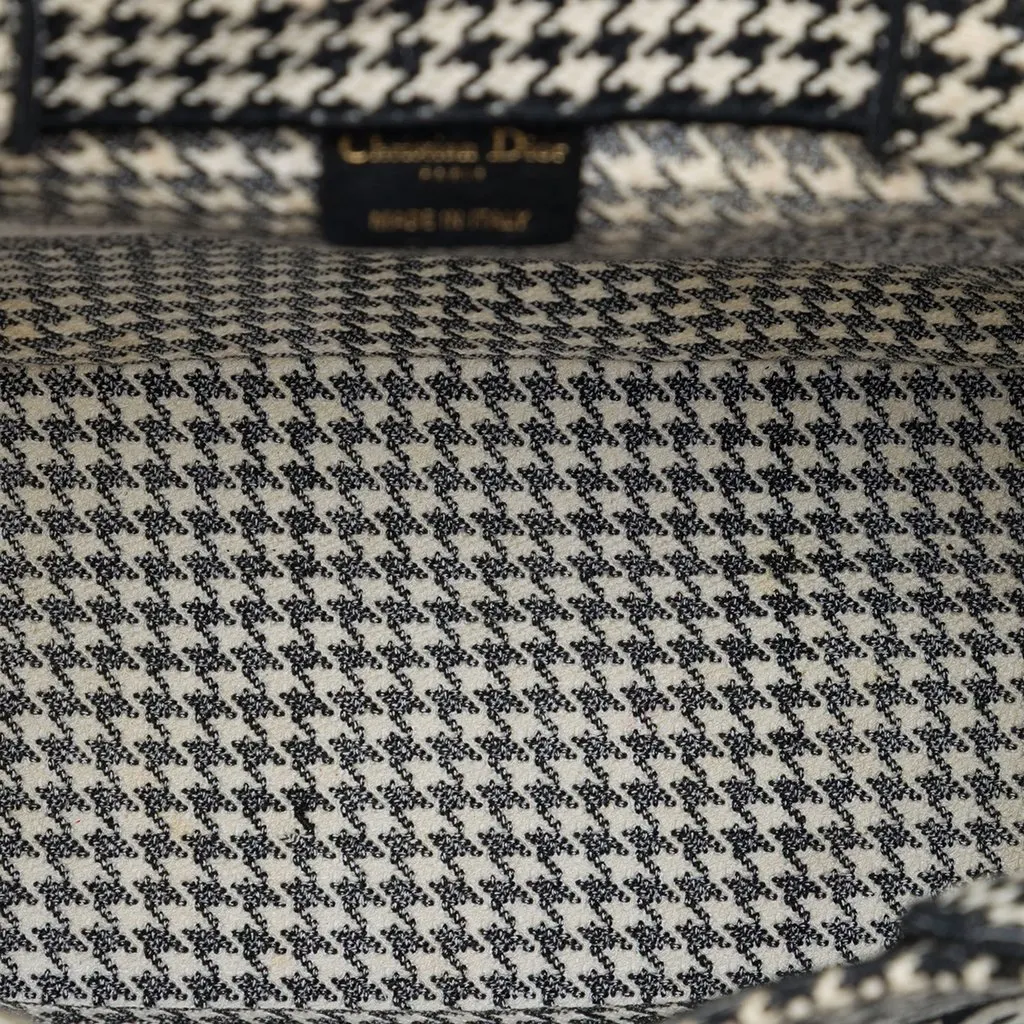 Dior Medium Embroidered Canvas Houndstooth Book Tote Black Canvas Very good - Model View