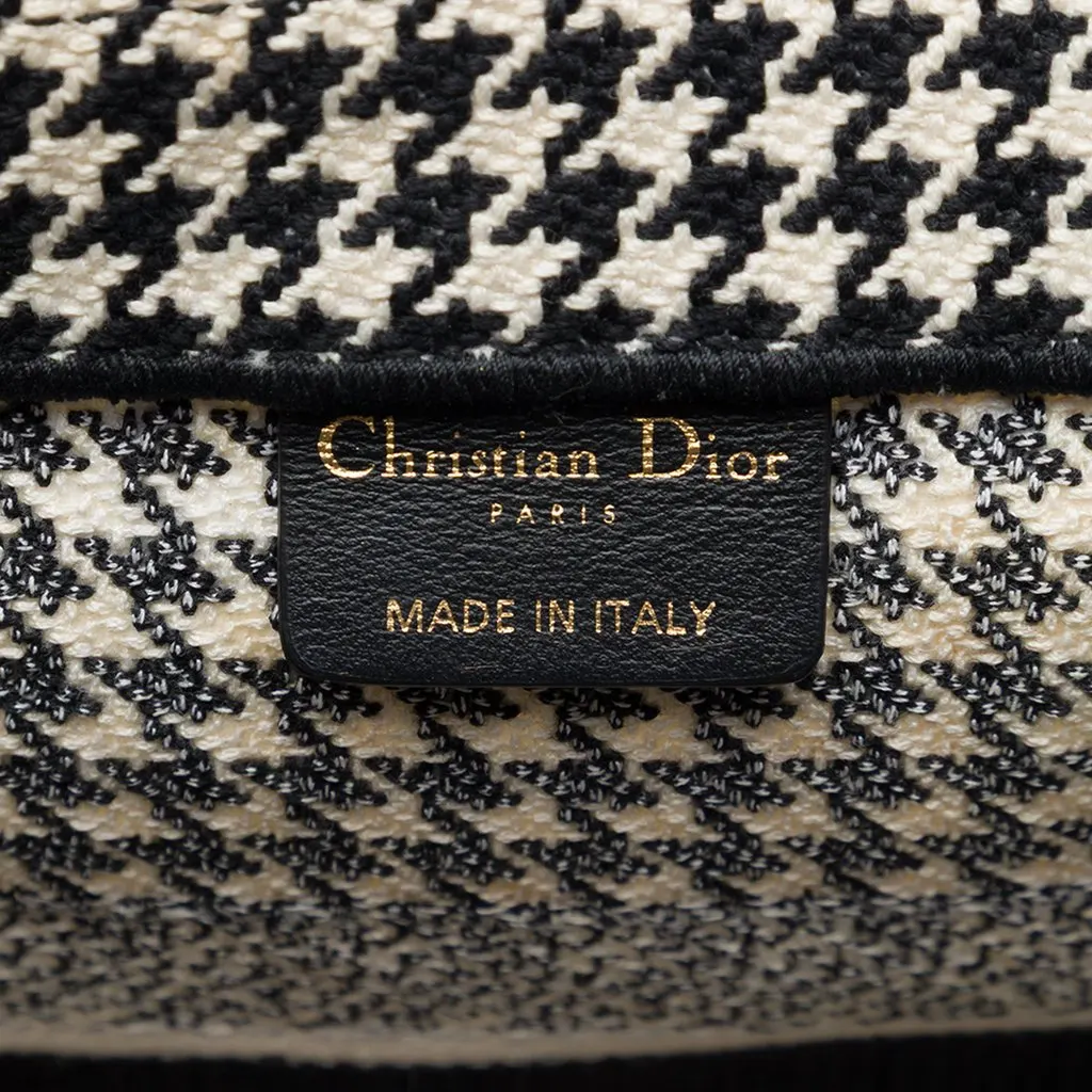 Dior Medium Embroidered Canvas Houndstooth Book Tote Black Canvas Very good - Box View