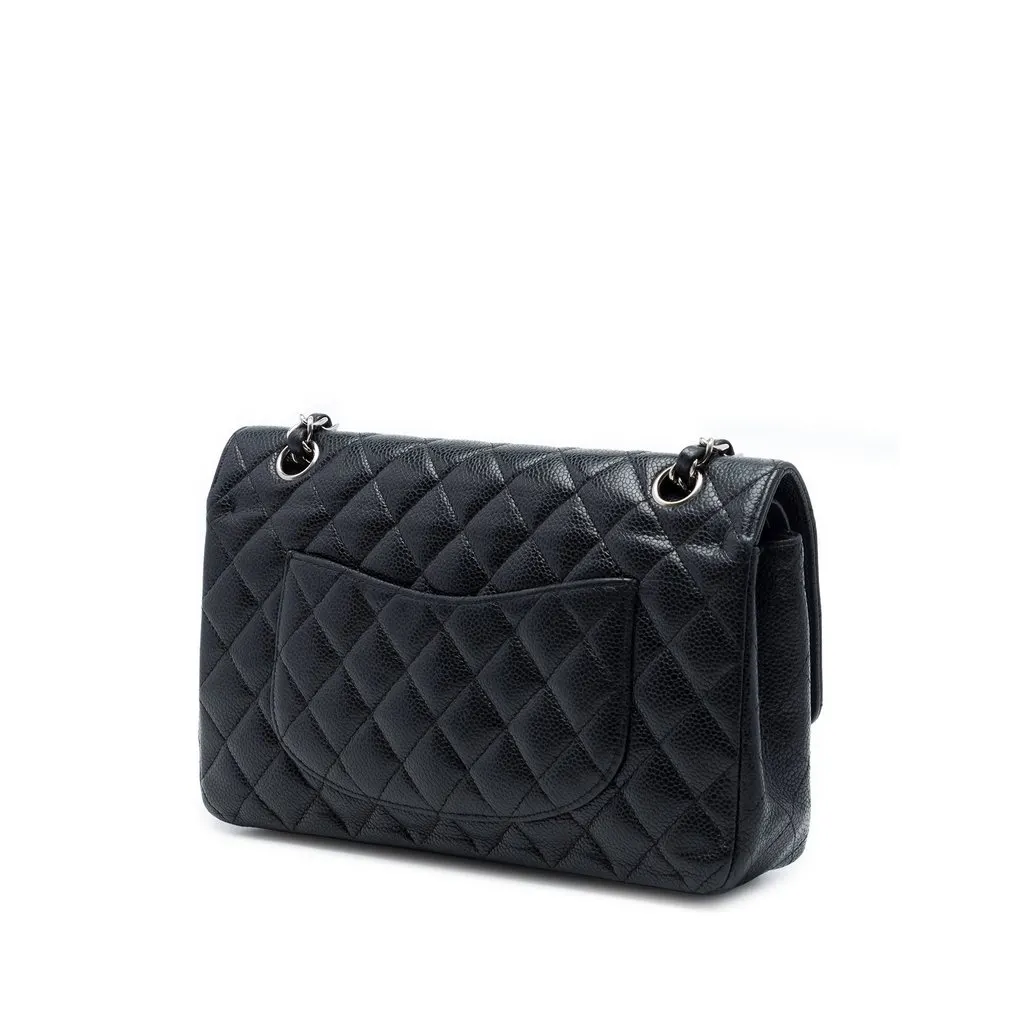 Chanel Medium Classic Caviar Double Flap Black Leather Good - Back View