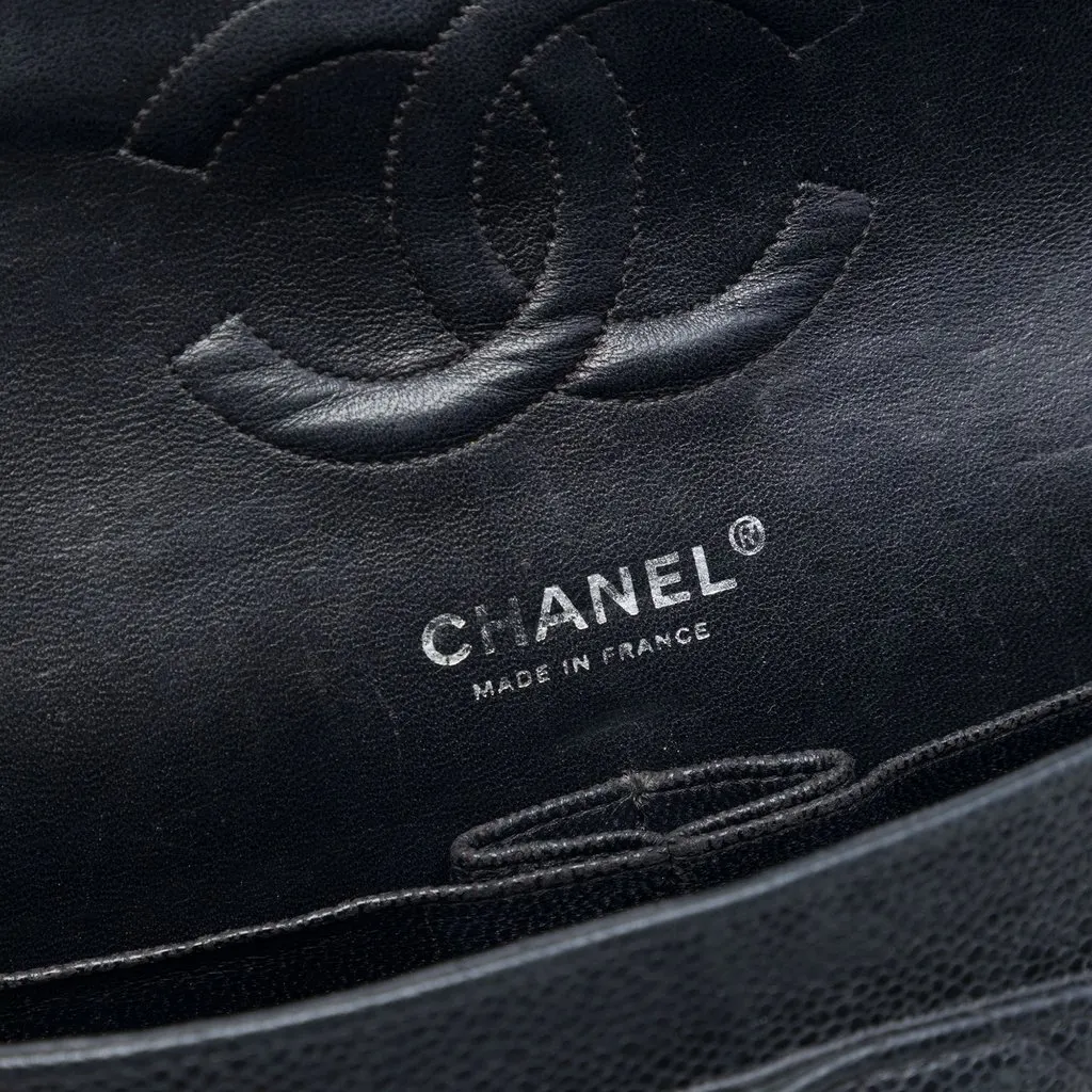 Chanel Medium Classic Caviar Double Flap Black Leather Good - Box View