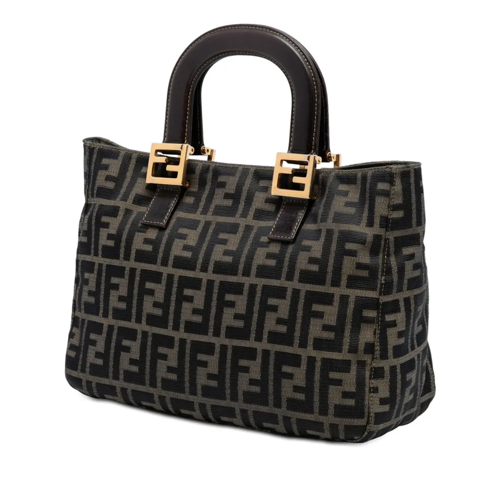 Fendi Small Zucca Canvas Twins Tote Brown Good - Back View