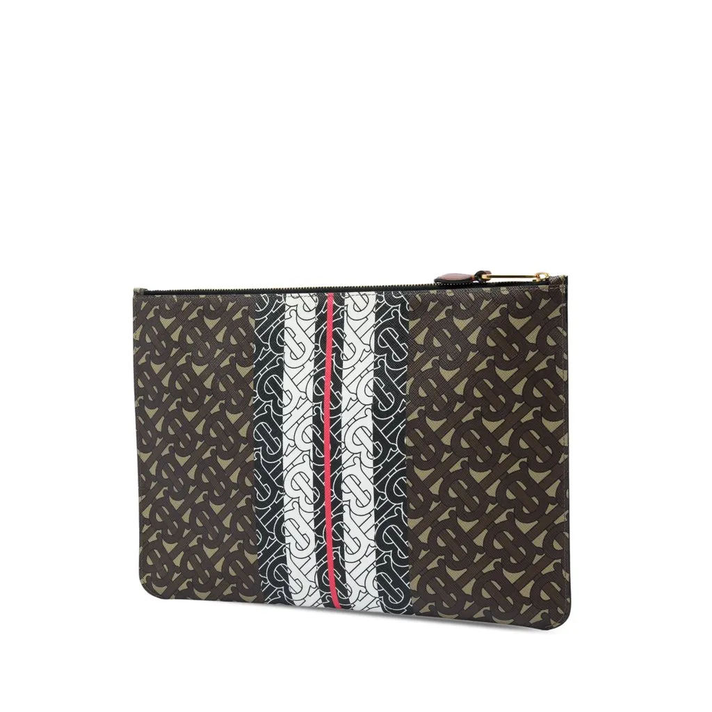 Burberry TB Monogram E Canvas Stripe Clutch Brown Canvas Very good - Back View