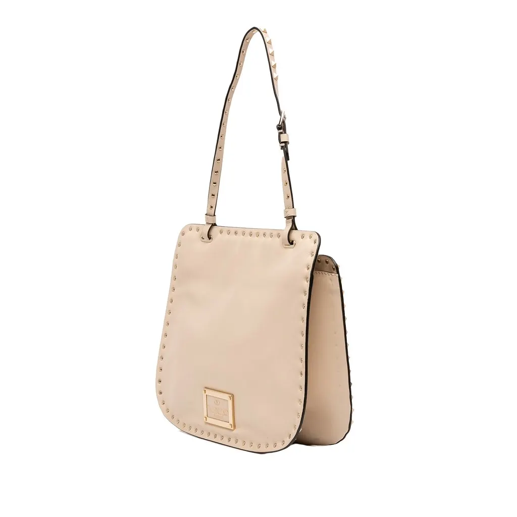 Valentino Leather Rockstud Shoulder Bag Beige Leather Very good - Back View