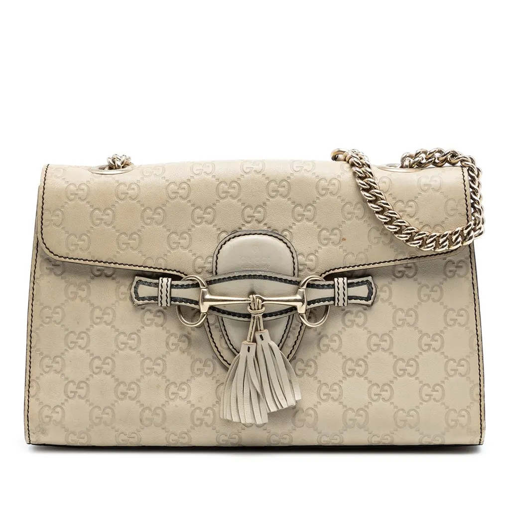 Gucci Medium Guccissima Emily Shoulder Bag White Leather Very good - Front View