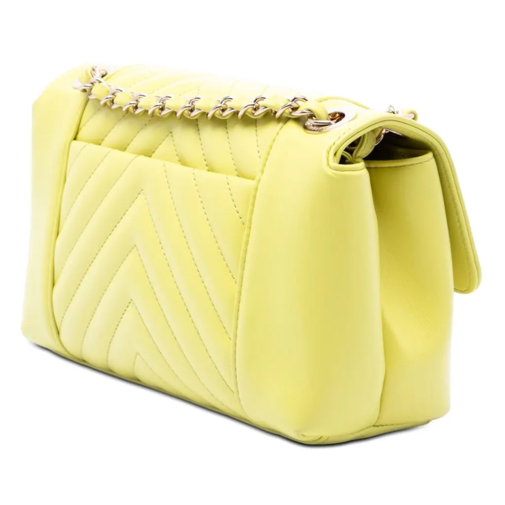 Chanel Small Quilted Calfskin Daily Chevron Flap Yellow Leather Very good - Back View