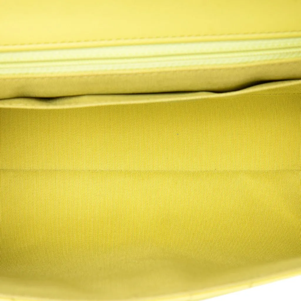 Chanel Small Quilted Calfskin Daily Chevron Flap Yellow Leather Very good - Model View