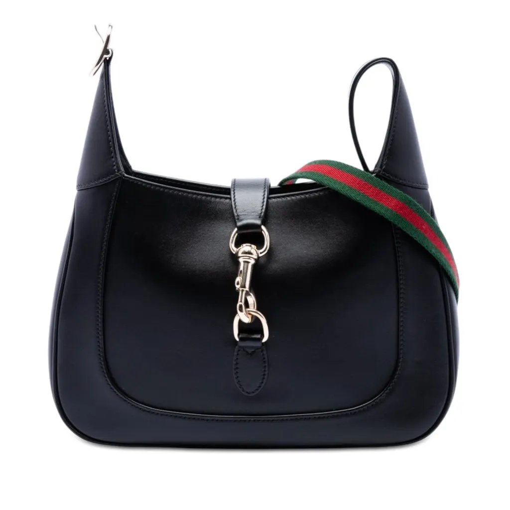 Gucci Small Calfskin Web Jackie 1961 Crossbody Black Leather Good - Front View