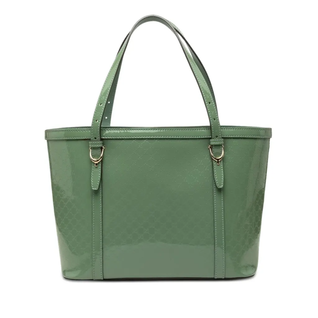 Gucci Patent Microguccissima Nice Tote Green Leather Good - Front View