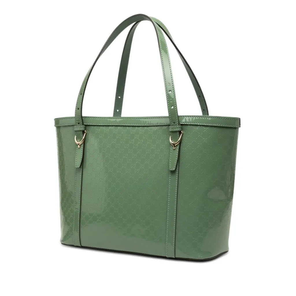Gucci Patent Microguccissima Nice Tote Green Leather Good - Back View