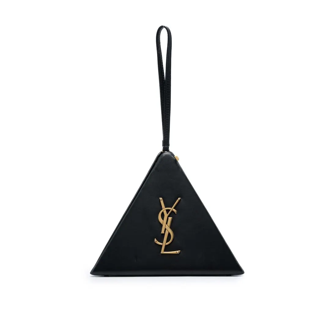 Saint Laurent Small Leather Pyramid Box Clutch Black Leather Very good - Front View