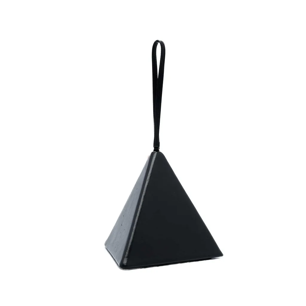 Saint Laurent Small Leather Pyramid Box Clutch Black Leather Very good - Back View