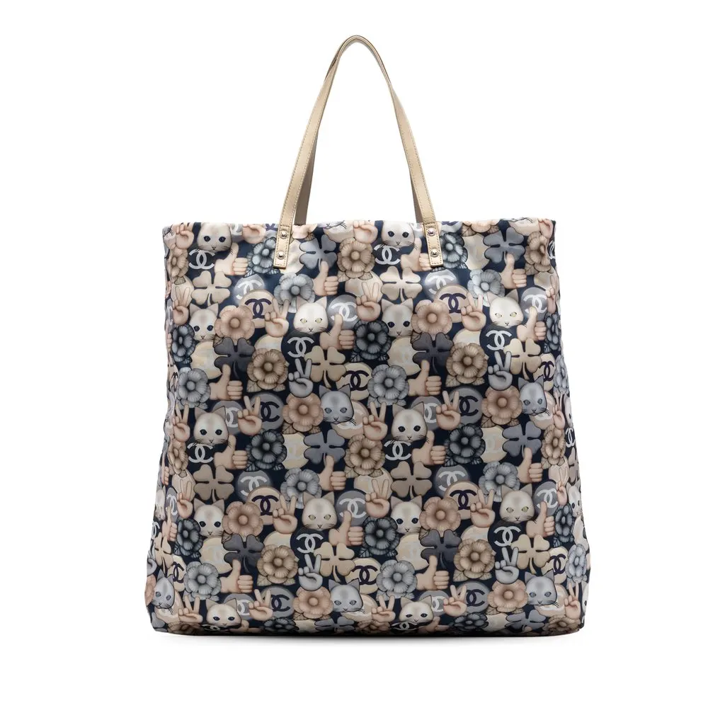 Chanel Large Nylon Cat Emoticon Shopping Tote Blue Very good - Front View