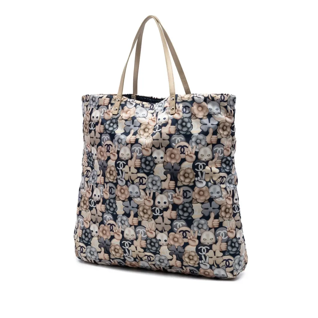 Chanel Large Nylon Cat Emoticon Shopping Tote Blue Very good - Back View