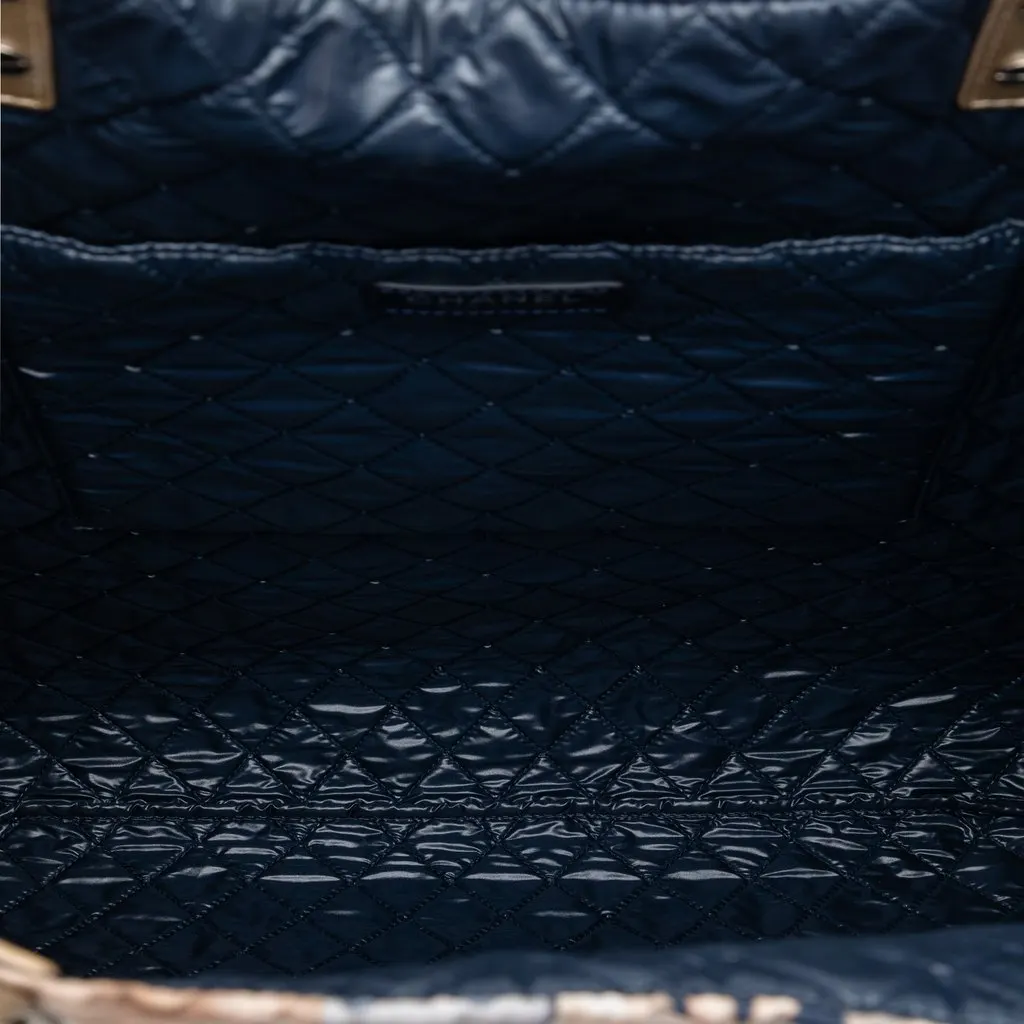 Chanel Large Nylon Cat Emoticon Shopping Tote Blue Very good - Model View