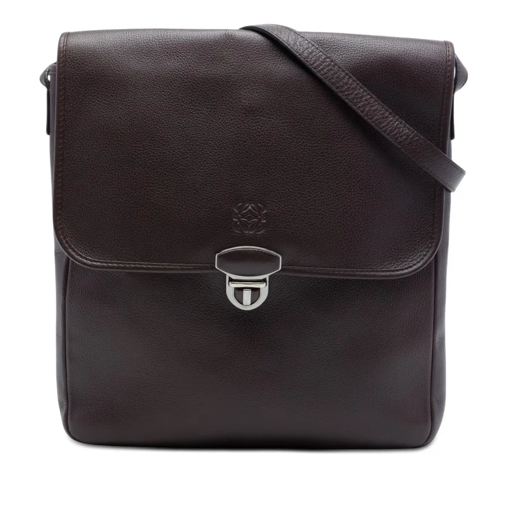 Loewe Leather Anagram Flap Crossbody Brown Leather Very good - Front View
