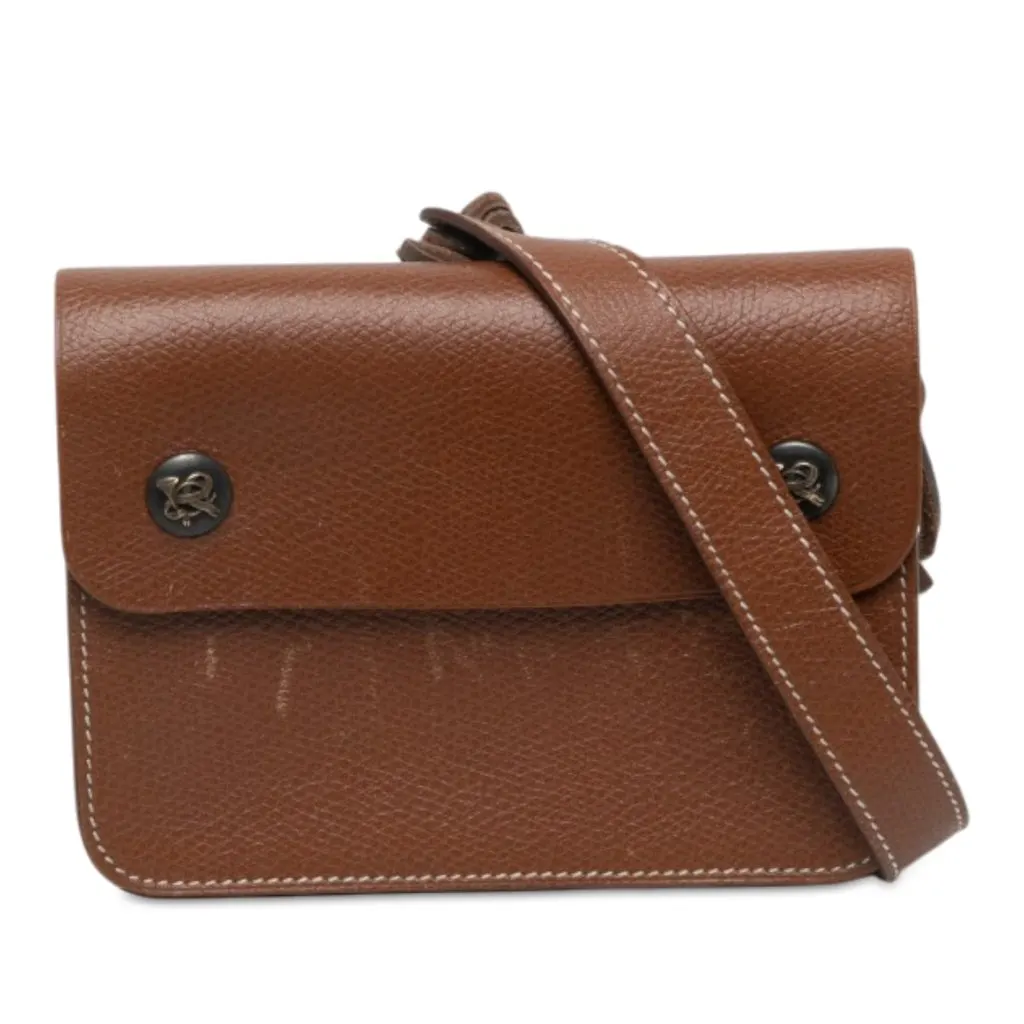 Hermès Courchevel Pochette Green Waist Bag Brown Leather Good - Front View