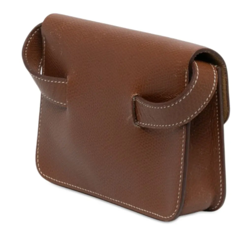 Hermès Courchevel Pochette Green Waist Bag Brown Leather Good - Back View