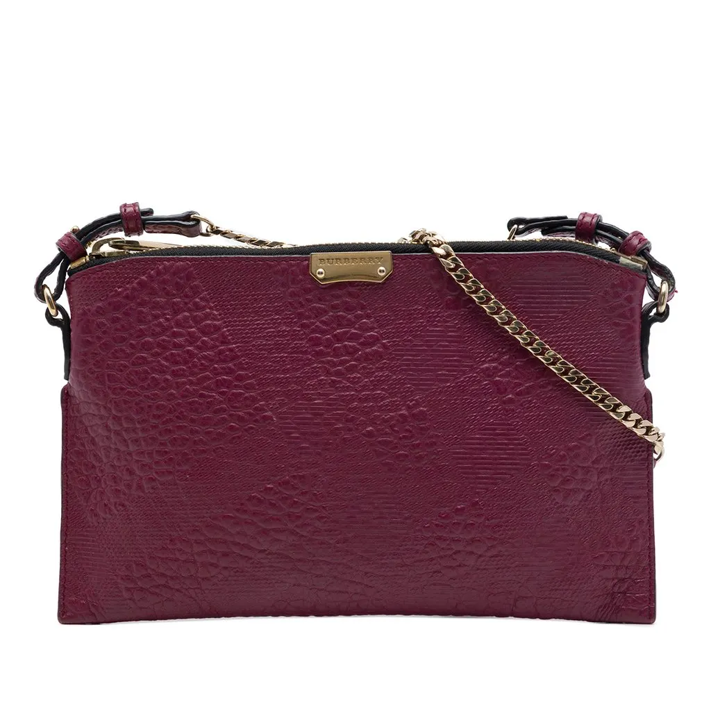 Burberry Grain Check Embossed Leather Peyton Crossbody Red Leather Very good - Front View