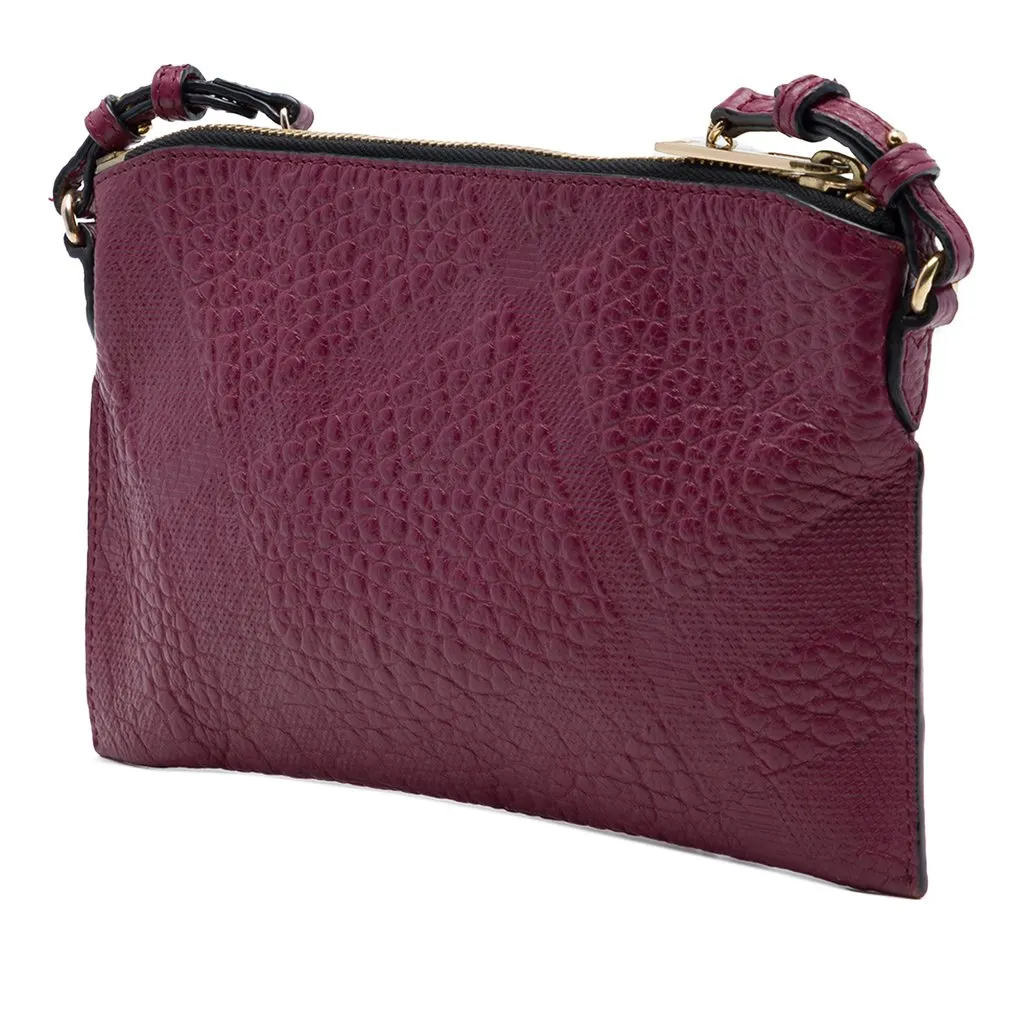 Burberry Grain Check Embossed Leather Peyton Crossbody Red Leather Very good - Back View
