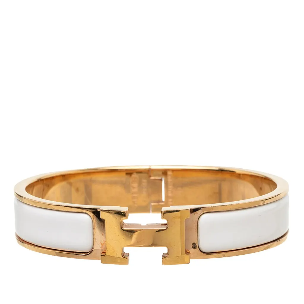 Hermès Narrow Enamel Clic H Bracelet PM White Enamel Very good - Front View