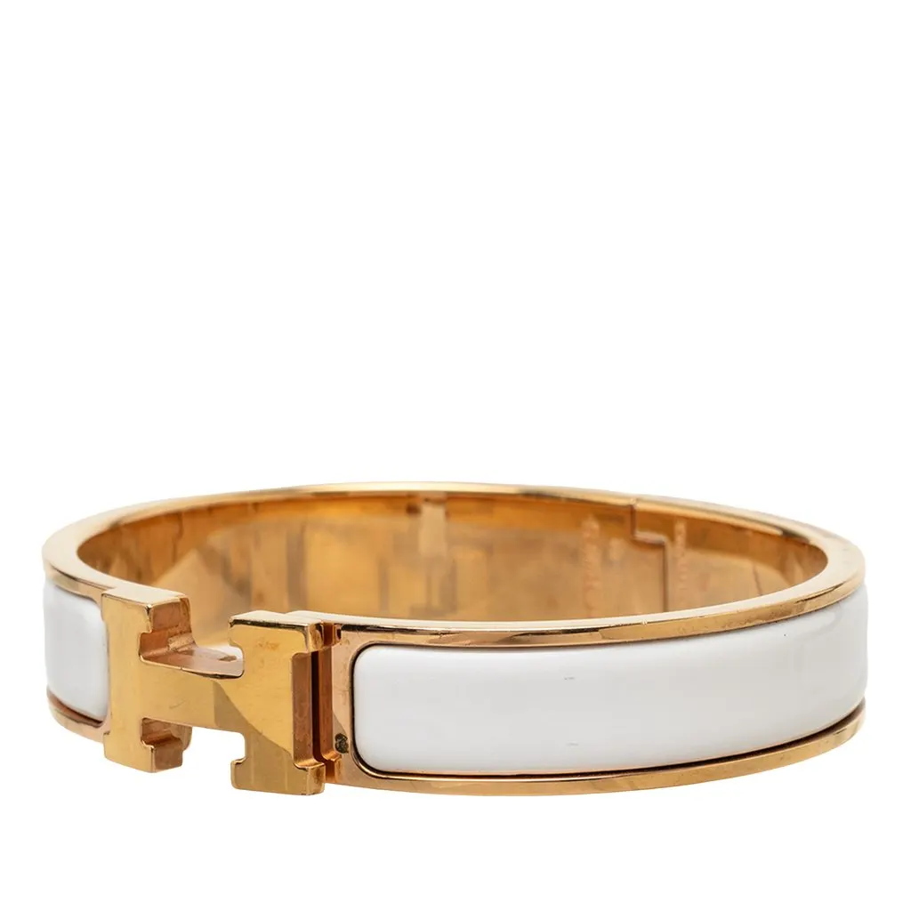 Hermès Narrow Enamel Clic H Bracelet PM White Enamel Very good - Back View