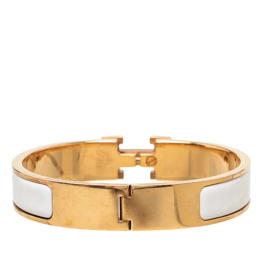 Hermès Narrow Enamel Clic H Bracelet PM White Enamel Very good - Inside View