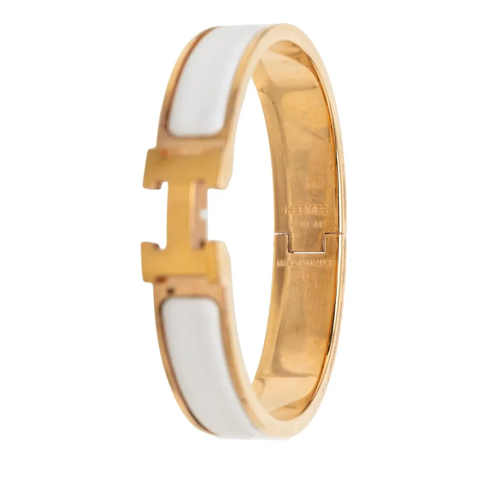 Hermès Narrow Enamel Clic H Bracelet PM White Enamel Very good - Model View