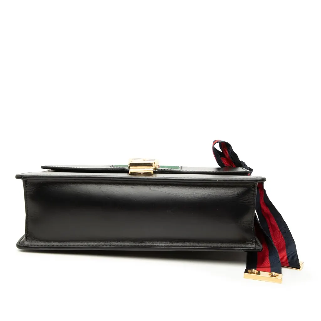 Gucci Small Calfskin Web Sylvie Satchel Black Leather Very good - Inside View