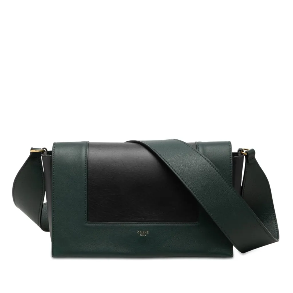 Celine Medium Shiny Smooth Calfskin Frame Shoulder Bag Green Leather Very good - Front View