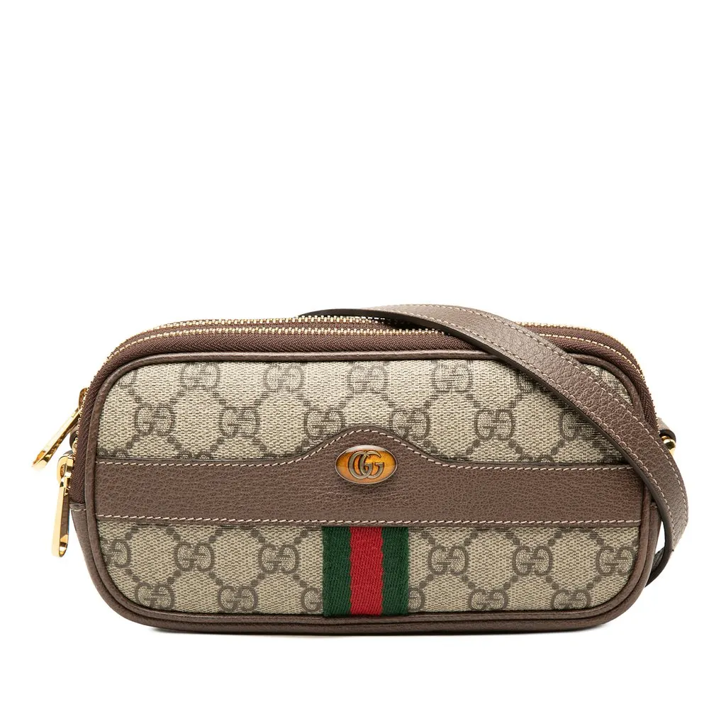 Gucci Mini GG Supreme Web Ophidia Triple Zip Crossbody Beige Very good - Front View