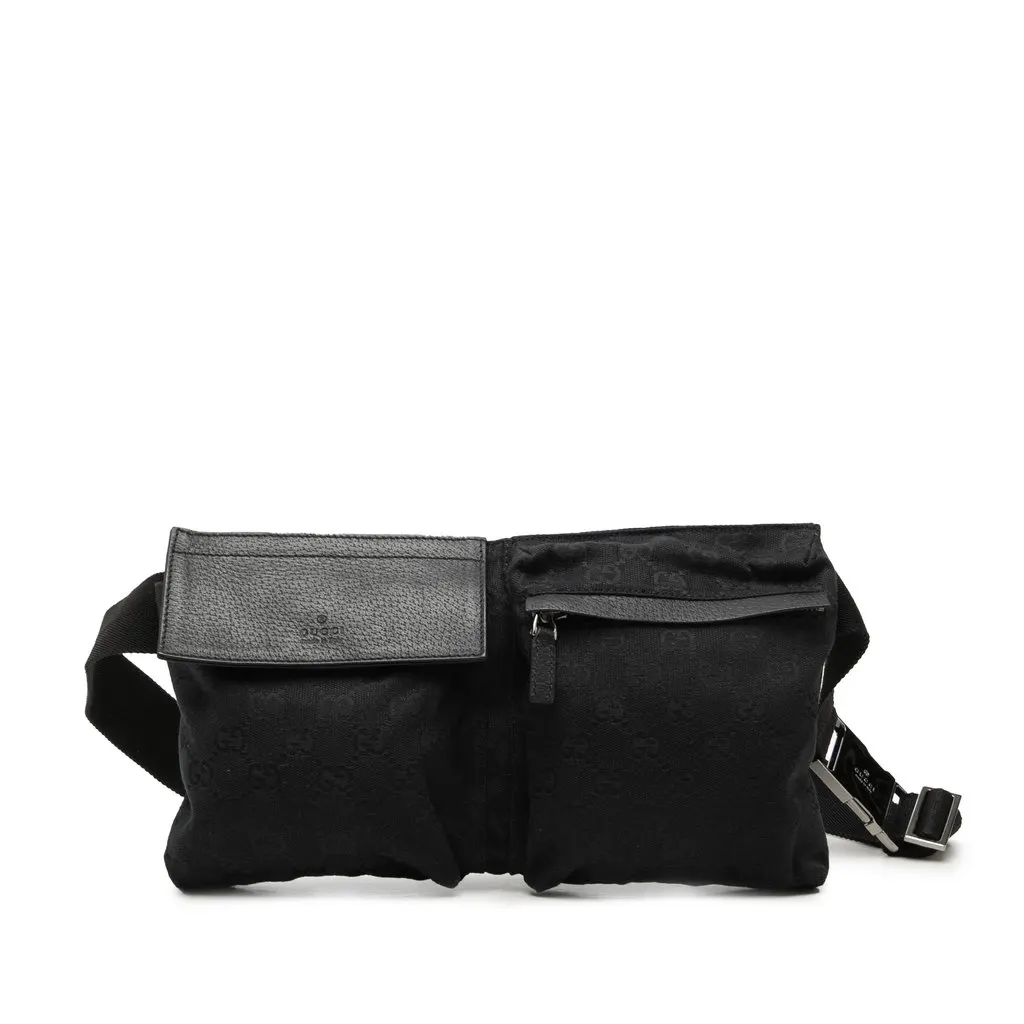 Gucci GG Canvas Double Pocket Belt Bag Black Very good - Front View