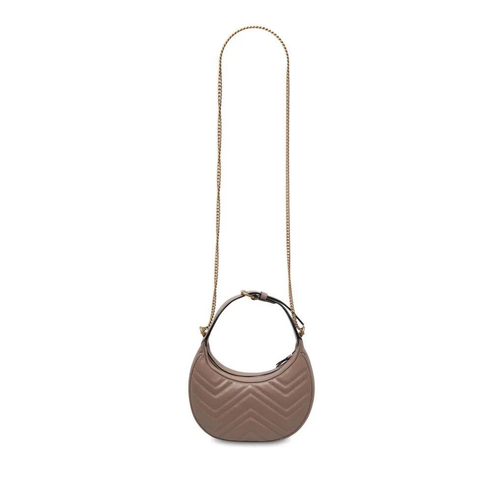 Gucci Mini GG Marmont Matelasse Calfskin Half Moon Bag Brown Leather Very good - Back View