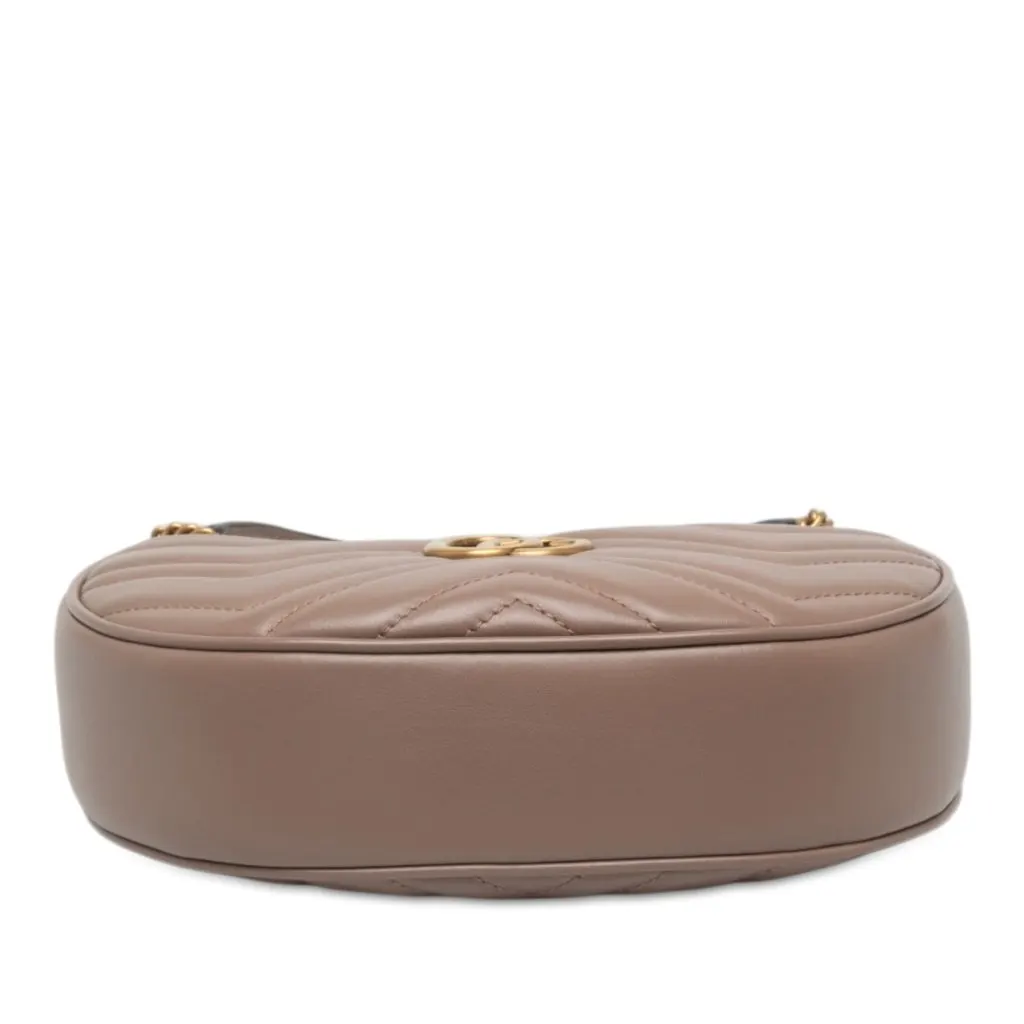 Gucci Mini GG Marmont Matelasse Calfskin Half Moon Bag Brown Leather Very good - Inside View